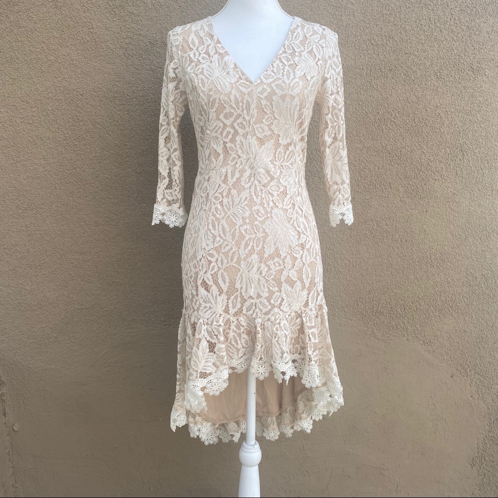 Selfie Aurora Lace High-Low Hem Dress Nude L - Picture 2 of 9